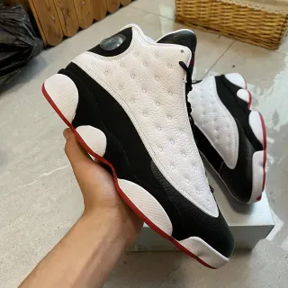 Air Jordan 13 Preto Branco Vermelho Couro Quiltado Tênis de Basquete