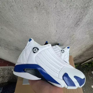 Tênis de basquete Air Jordan 14 branco e azul royal
