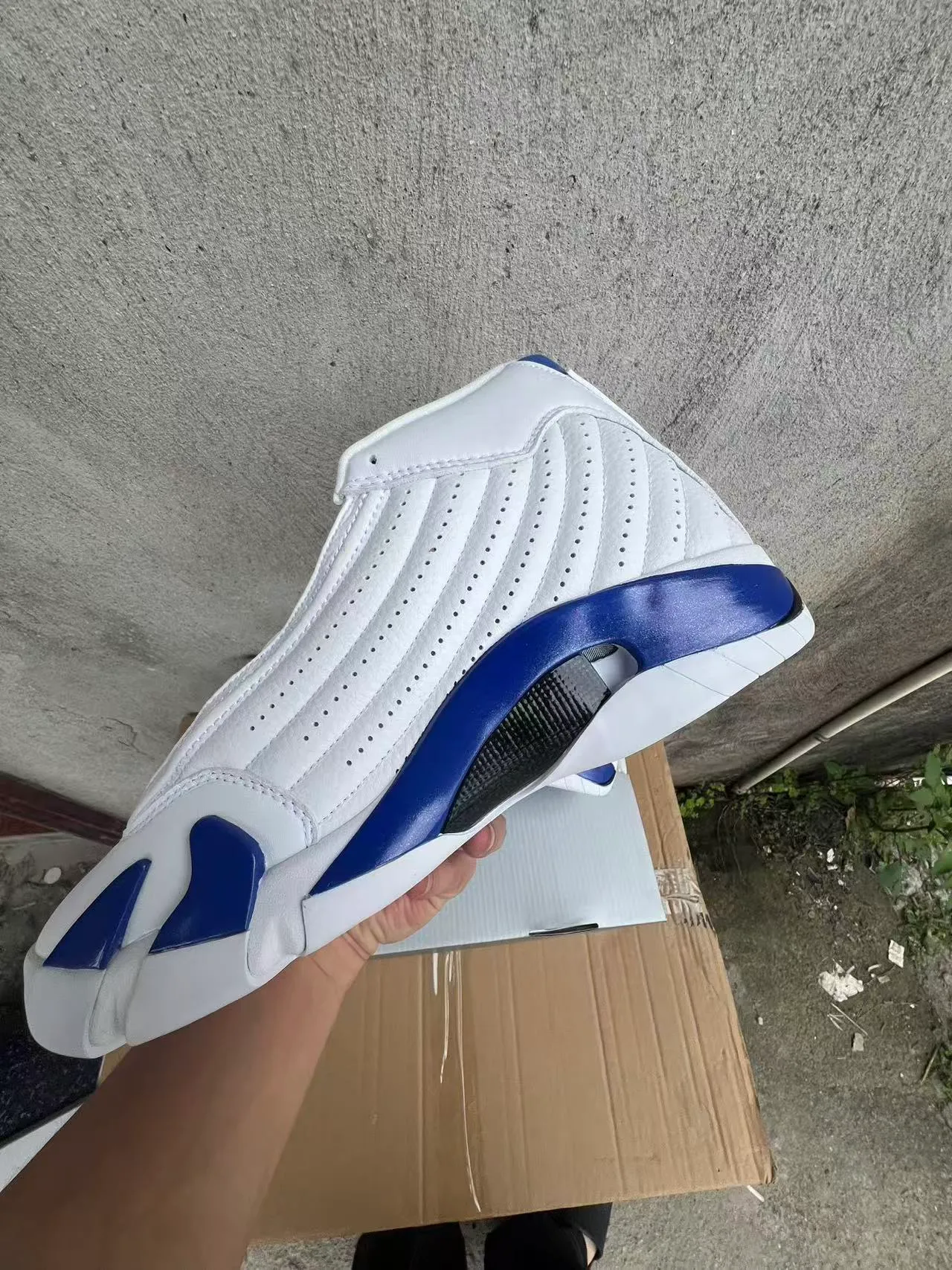 Zapatillas de baloncesto Air Jordan 14 blanco y azul real 5