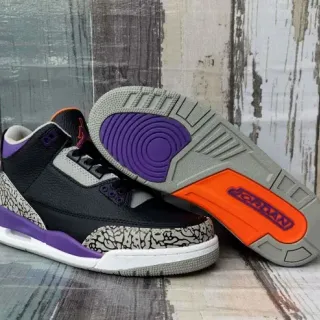 Air Jordan 3 Tênis de basquete preto roxo cimento impressão de elefante
