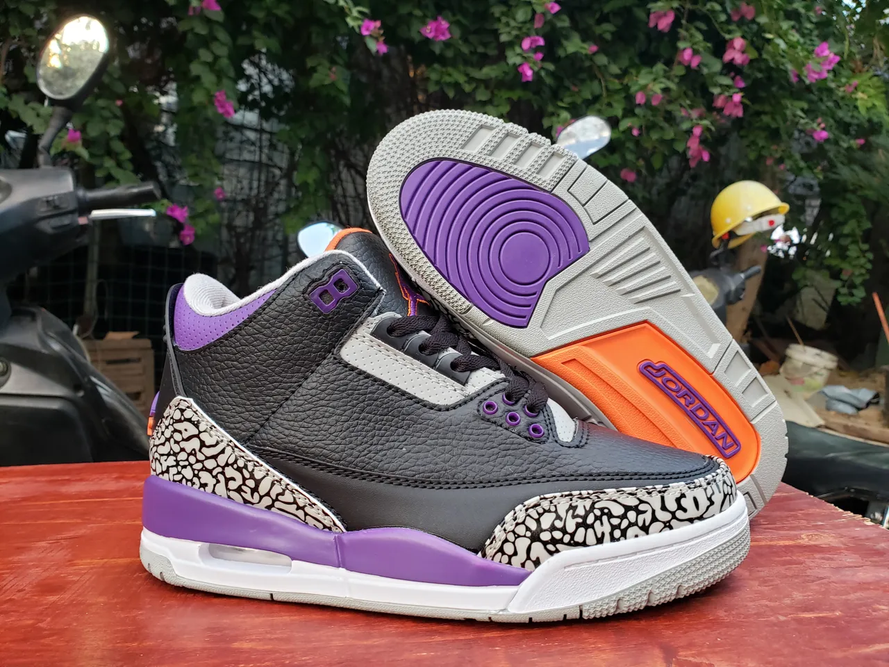 Air Jordan 3 黑色紫色水泥大象印花篮球鞋 3