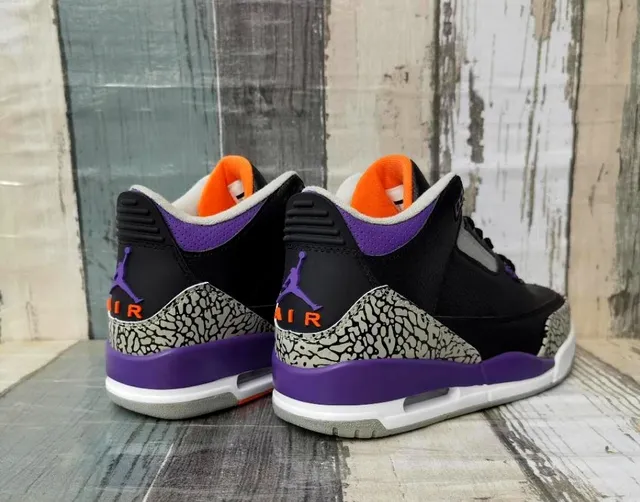 Air Jordan 3 黑色紫色水泥大象印花篮球鞋 4