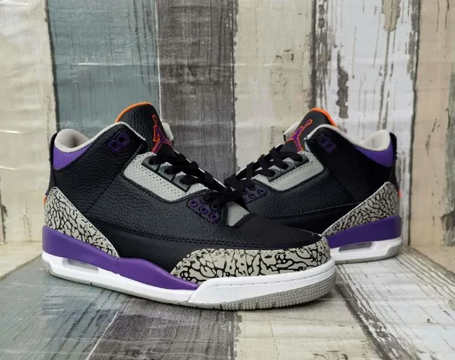 Air Jordan 3 黑色紫色水泥大象印花篮球鞋 5