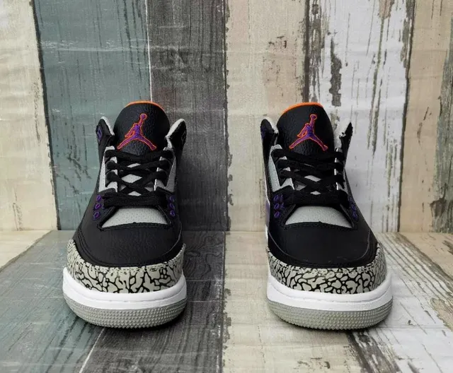 Air Jordan 3 黑色紫色水泥大象印花篮球鞋 6