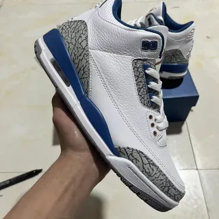 Tênis de basquete Air Jordan 3 branco e azul-royal com estampa de elefante