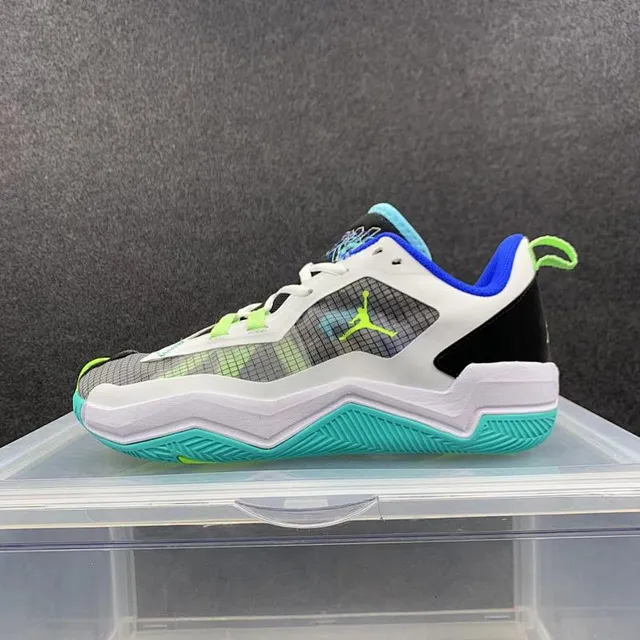 Air Jordan 37 White Gray Blue Neon Green Basketball Shoes 2