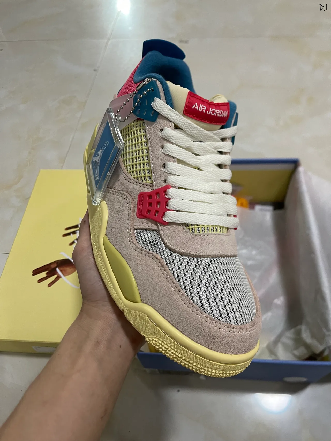 Air Jordan 4 Beige Yellow Red Blue Basketball Shoes 2