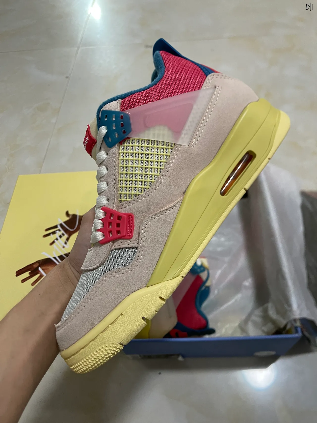 Air Jordan 4 Beige Yellow Red Blue Basketball Shoes 4