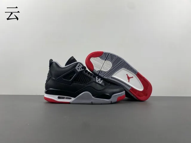 Air Jordan 4 काले ग्रे लाल बास्केटबॉल जूते 4