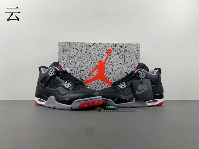 Air Jordan 4 काले ग्रे लाल बास्केटबॉल जूते 17