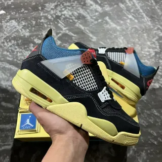 Tênis de basquete Air Jordan 4 preto verde-limão amarelo azul