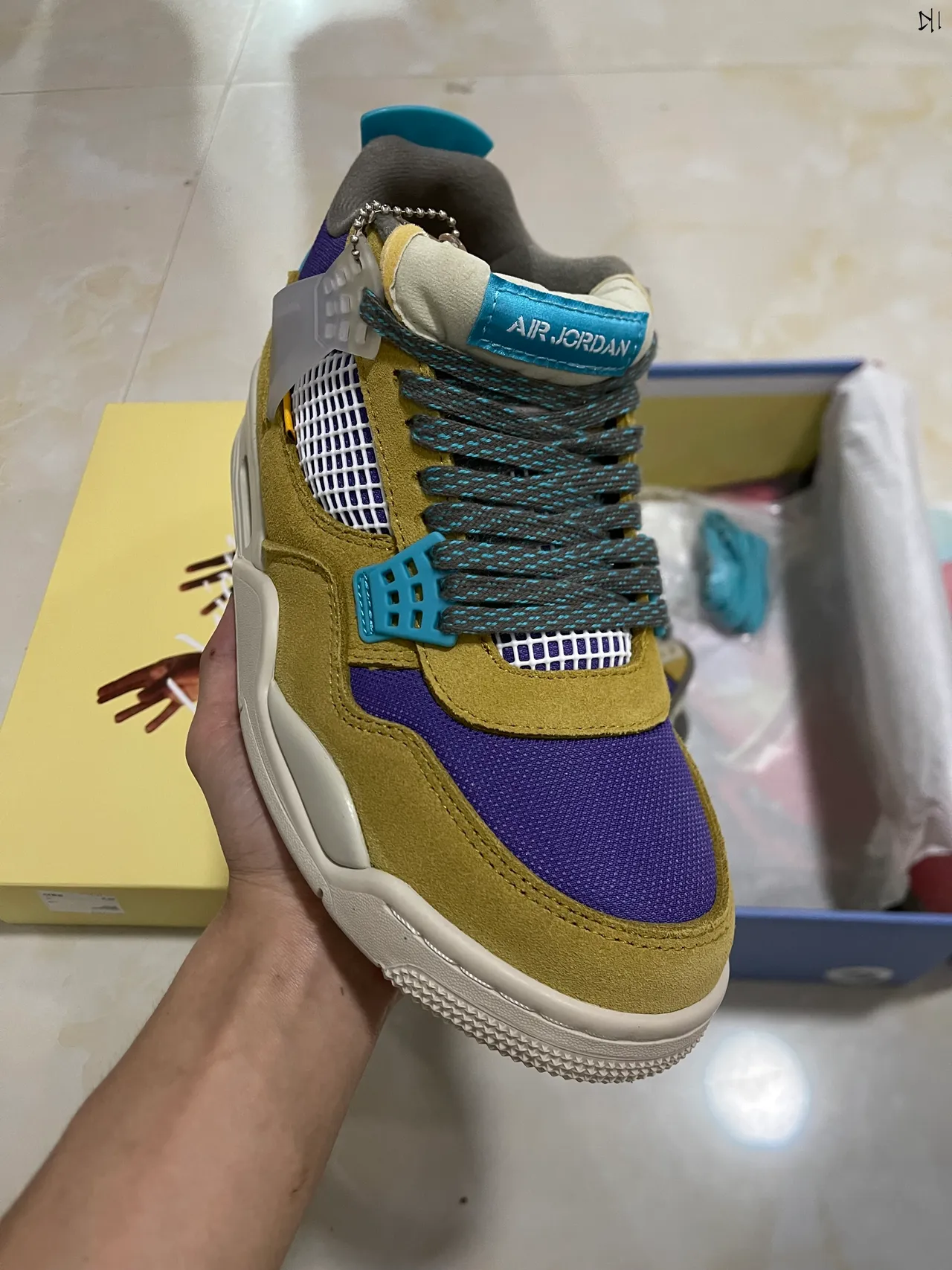 Air Jordan 4 Mostaza Amarilla Púrpura Turquesa Zapatillas de Baloncesto 2