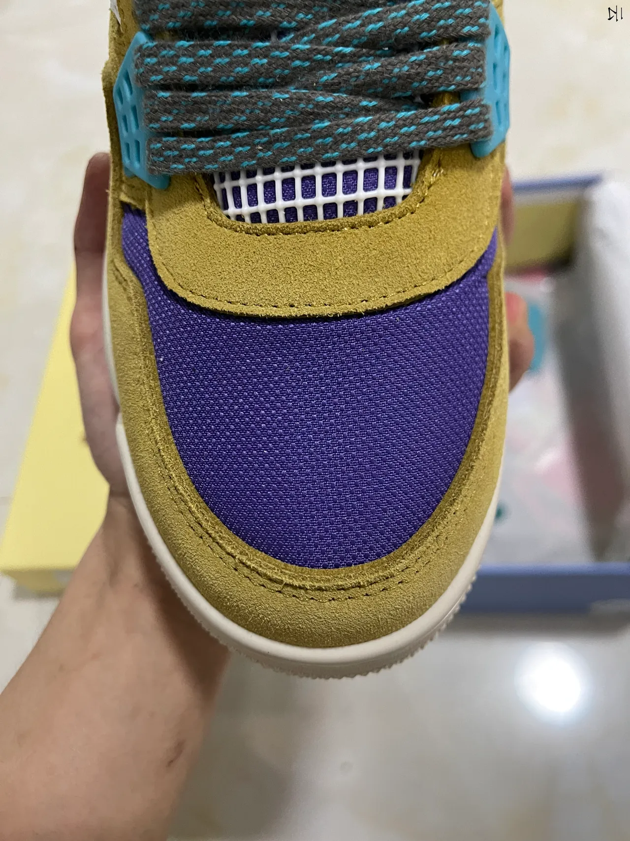 Air Jordan 4 Mostaza Amarilla Púrpura Turquesa Zapatillas de Baloncesto 3