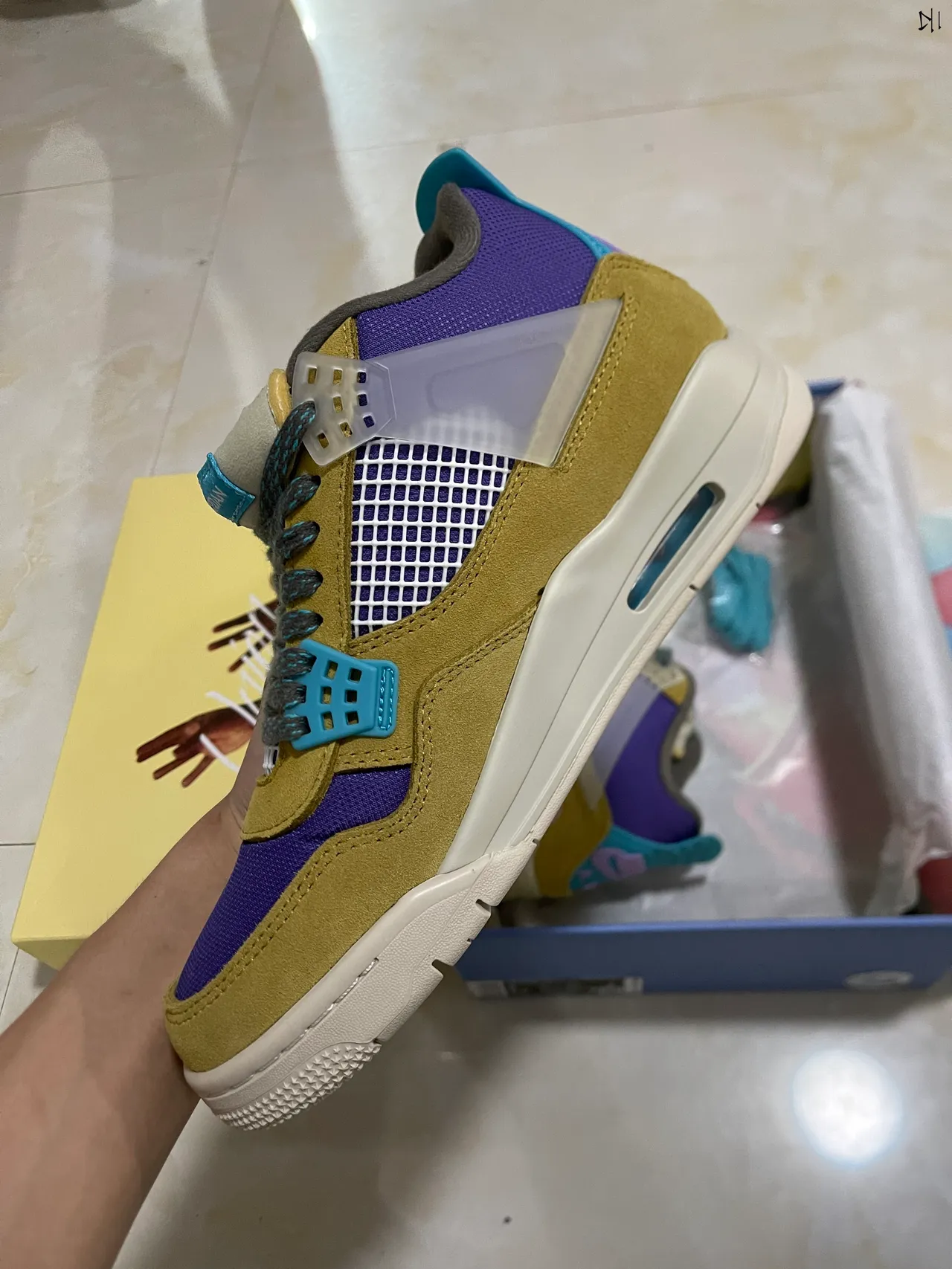 Air Jordan 4 Mostaza Amarilla Púrpura Turquesa Zapatillas de Baloncesto 4