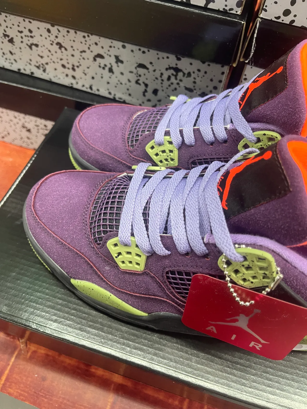 Air Jordan 4 Purple Lime Speckle Basketball Shoes 3