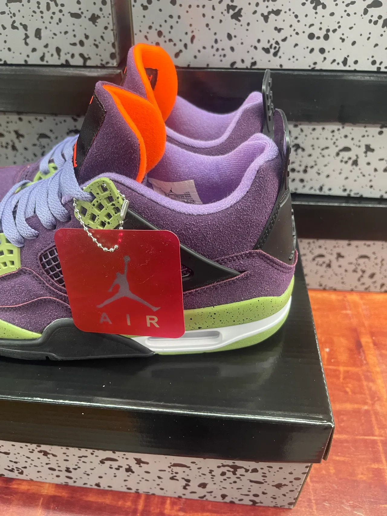 Air Jordan 4 Purple Lime Speckle Basketball Shoes 5