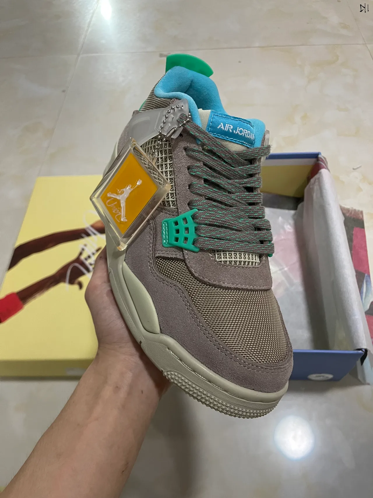 حذاء كرة السلة Air Jordan 4 Union Los Angeles رمادي داكن وأخضر وأزرق 2