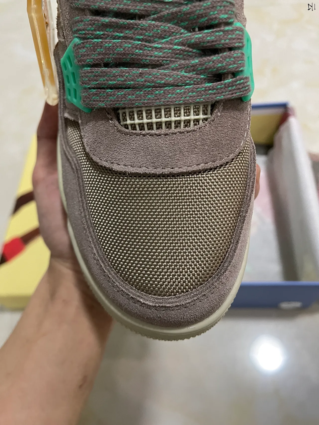 حذاء كرة السلة Air Jordan 4 Union Los Angeles رمادي داكن وأخضر وأزرق 3