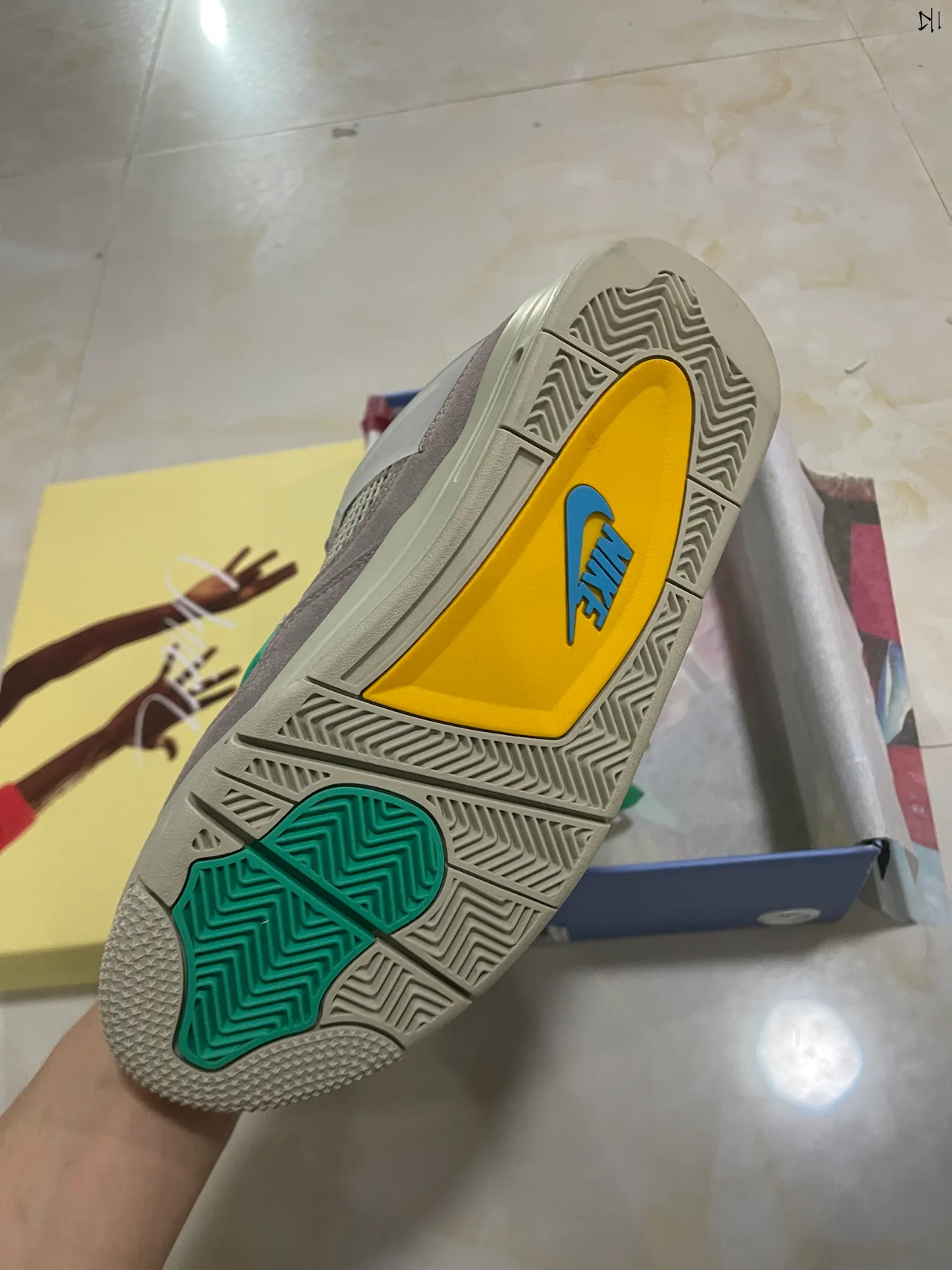 حذاء كرة السلة Air Jordan 4 Union Los Angeles رمادي داكن وأخضر وأزرق 5