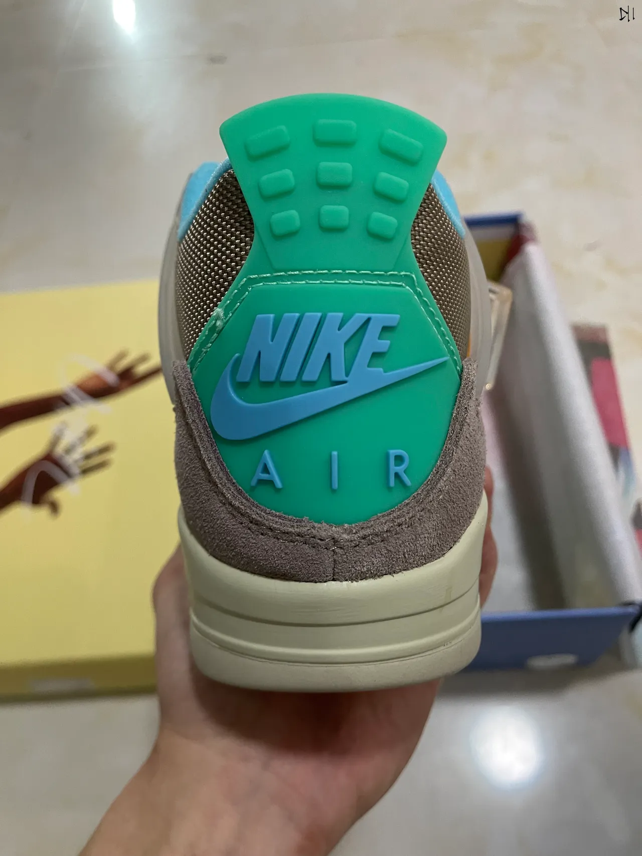 حذاء كرة السلة Air Jordan 4 Union Los Angeles رمادي داكن وأخضر وأزرق 6