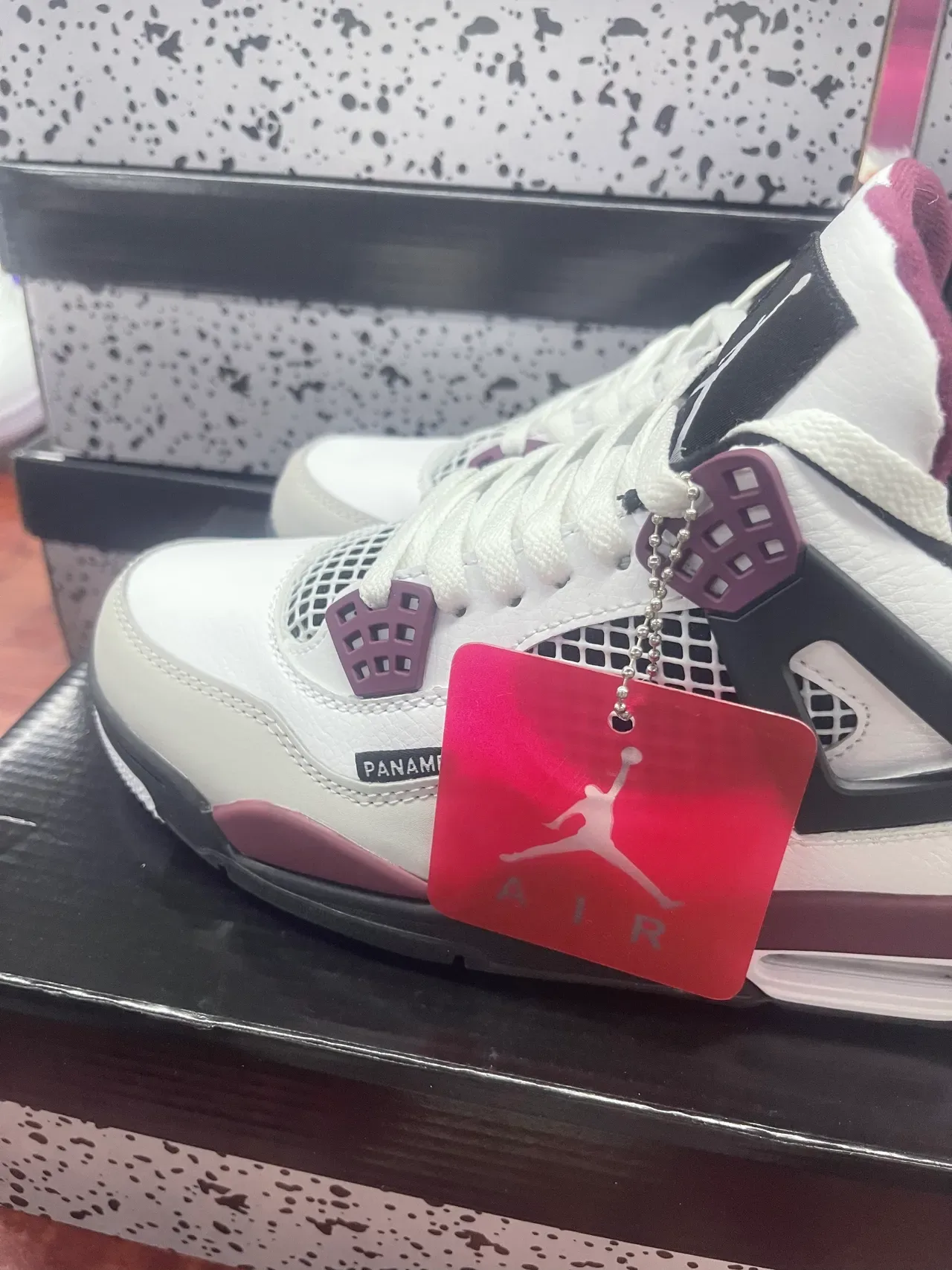 Air Jordan 4 সাদা বার্গান্ডি কালো বাস্কেটবল জুতো 5