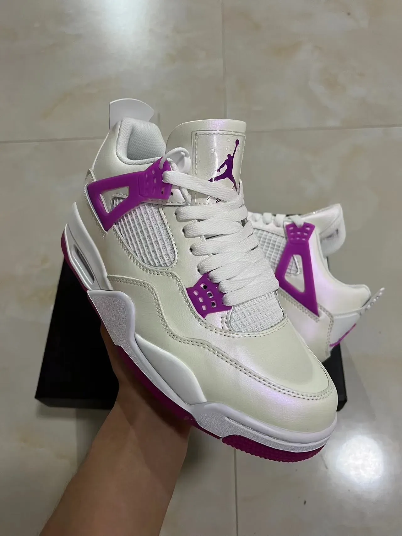 Air Jordan 4 সাদা বেগুনি বাস্কেটবল জুতো 2