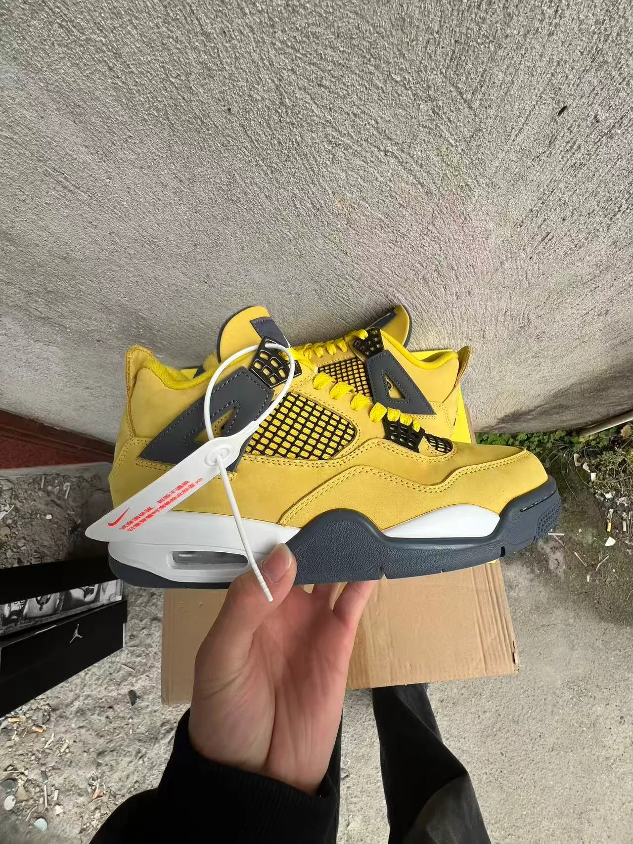 Tênis de basquete Air Jordan 4 amarelo cinza branco 7