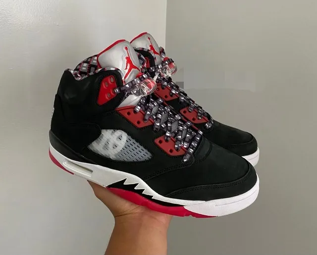Air Jordan 5 काले लाल सफेद बास्केटबॉल जूते 3