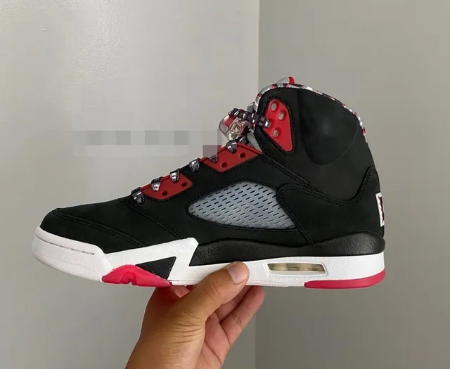 Air Jordan 5 काले लाल सफेद बास्केटबॉल जूते 5