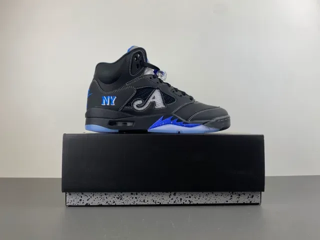 Air Jordan 5 Black Royal Blue NY Basketball Shoes 16