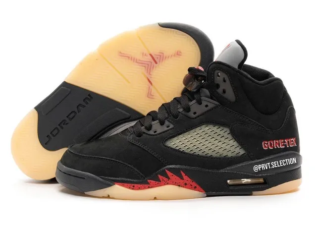 حذاء كرة السلة Air Jordan 5 GORE-TEX أسود وأحمر 5