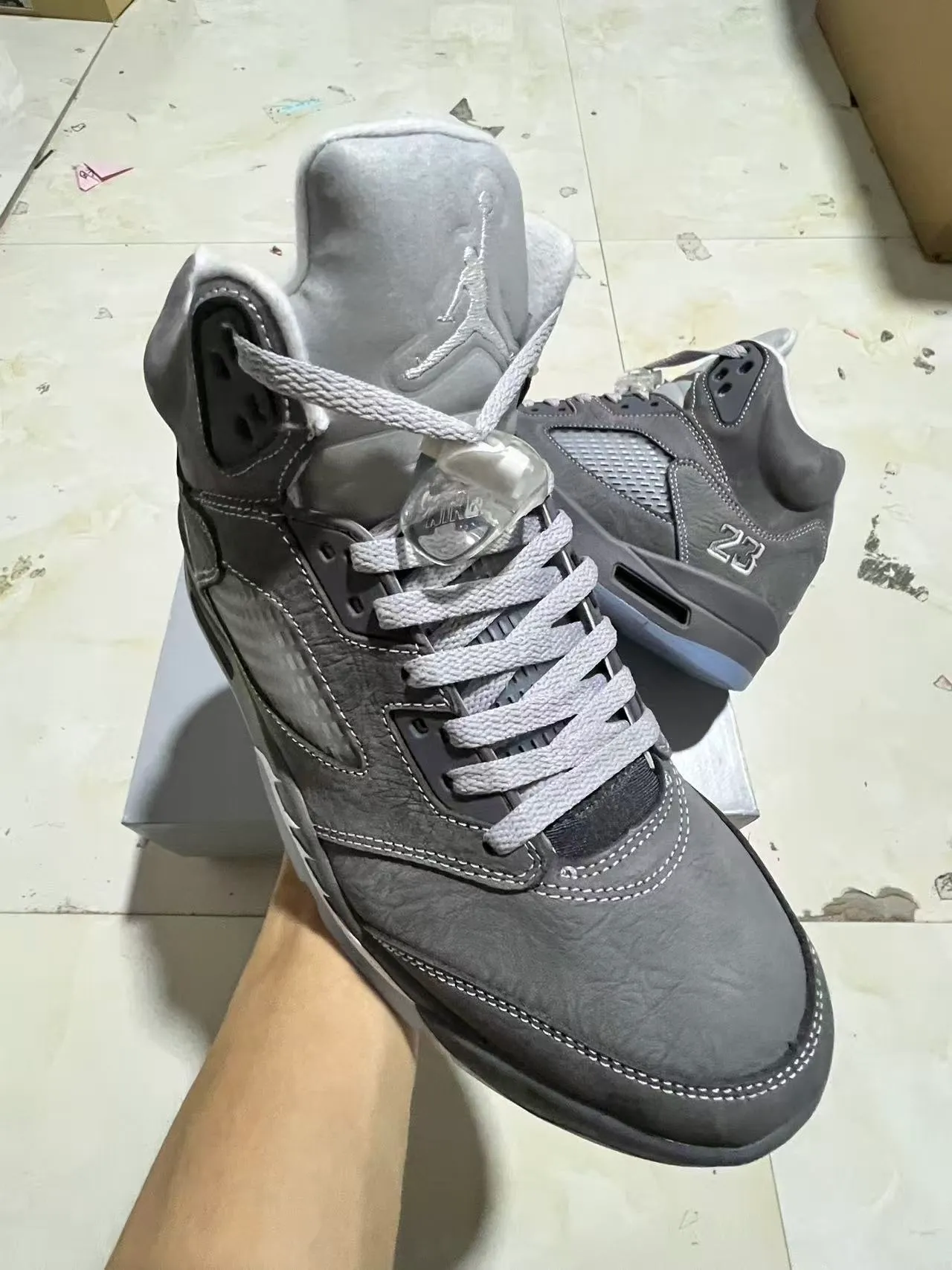 Air Jordan 5 رمادي أبيض أزرق أحذية كرة سلة 2