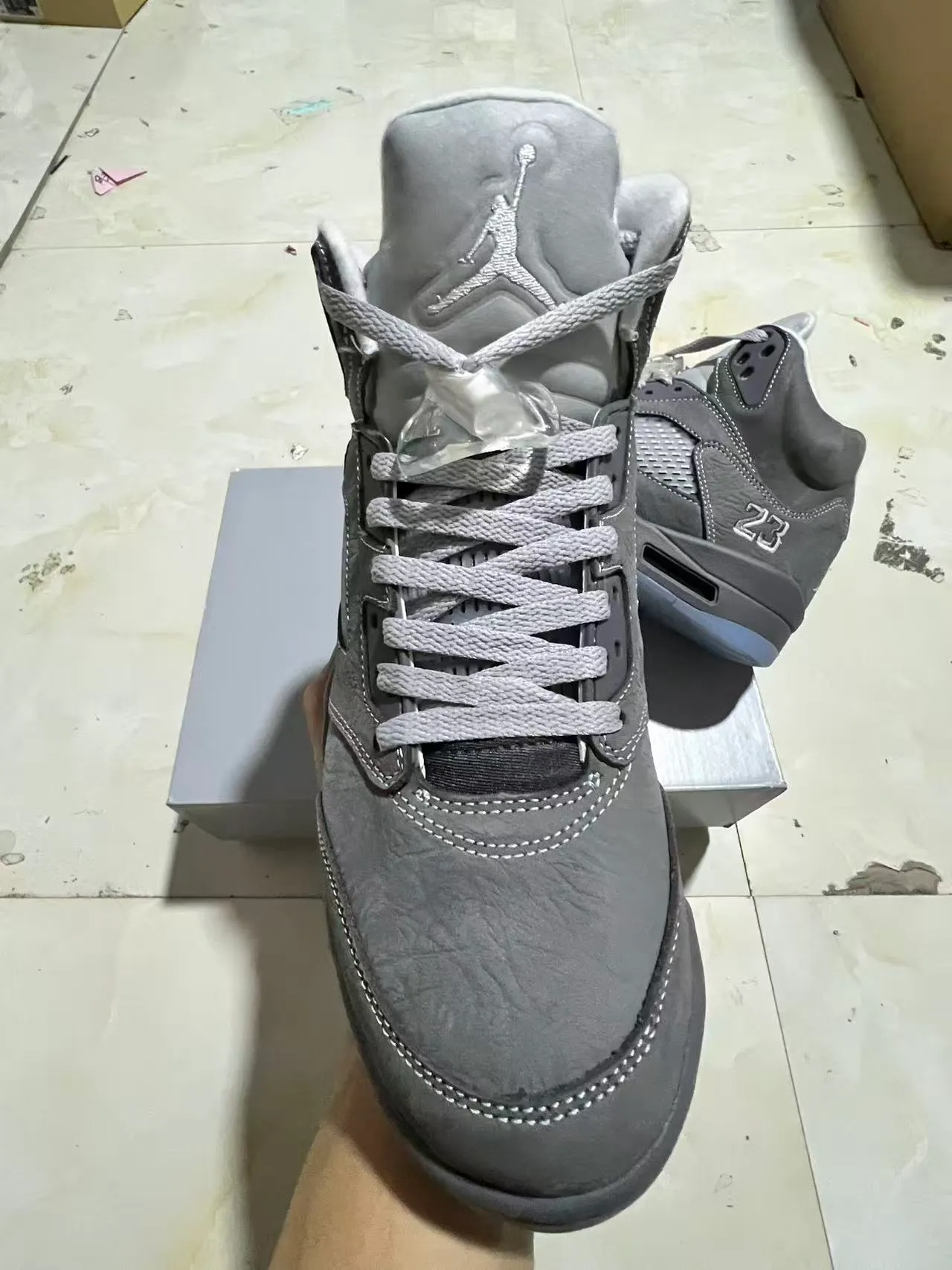 Air Jordan 5 رمادي أبيض أزرق أحذية كرة سلة 3