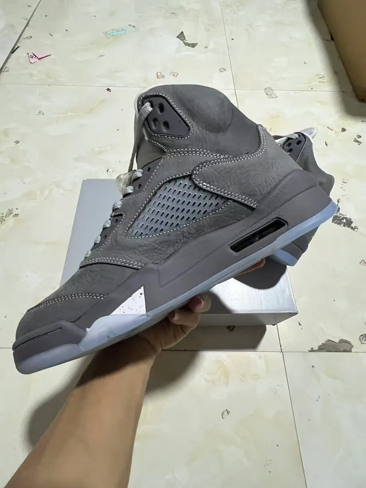 Air Jordan 5 رمادي أبيض أزرق أحذية كرة سلة 5