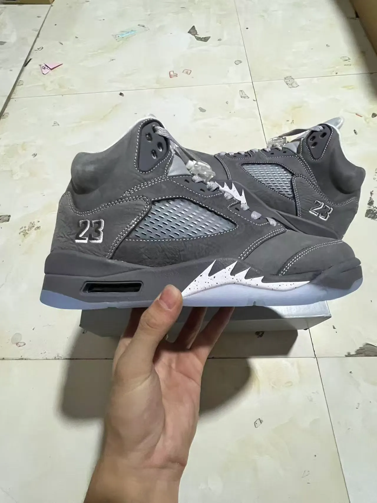 Air Jordan 5 رمادي أبيض أزرق أحذية كرة سلة 7