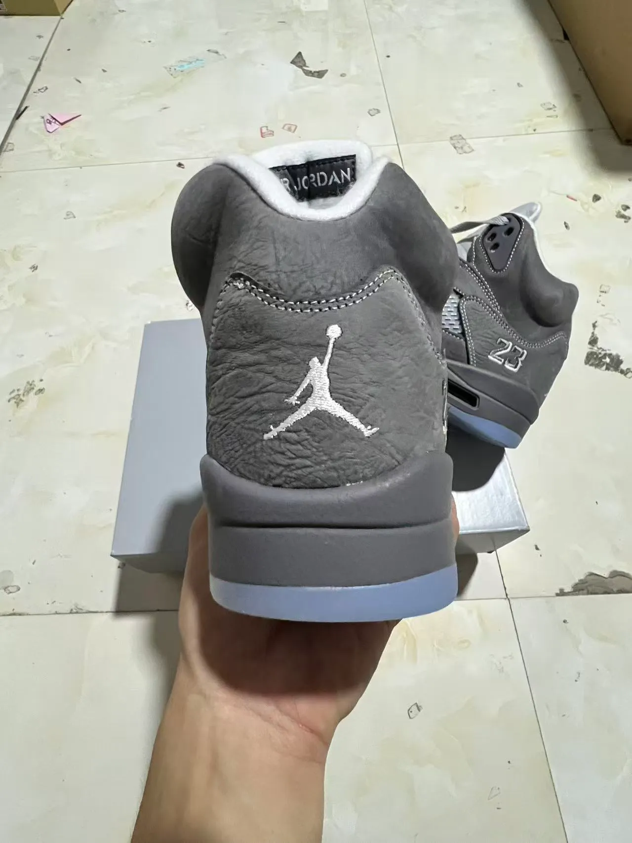 Air Jordan 5 رمادي أبيض أزرق أحذية كرة سلة 8