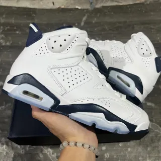Air Jordan 6 tênis de basquete branco e azul-marinho