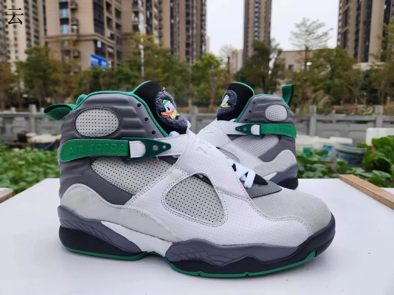 Air Jordan 8 Chaussures de basket-ball blanches grises vertes 2