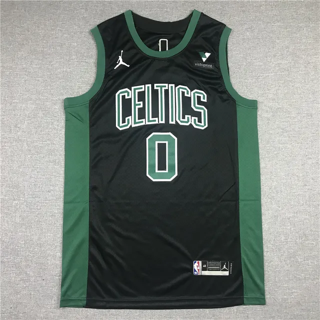 Air Jordan Boston Celtics Jayson Tatum #0 Statement 黑色绿色无袖网眼球衣 3