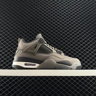 Air Jordan IV বেইজ ব্ল্যাক হাই-টপ সিলুয়েট টপ চামড়া এবং মেশের আপার বাস্কেটবল জুতো
