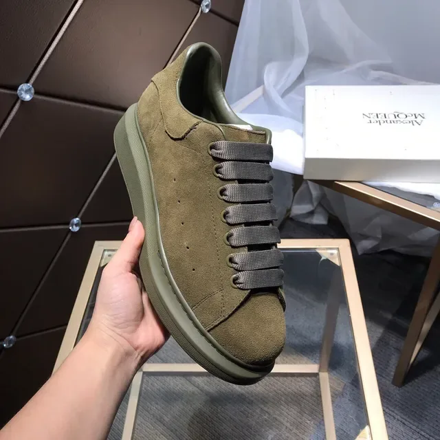 Alexander McQueen Vert Armée Gris Daim Haut Élastique Lacets Style de Vie Baskets 2