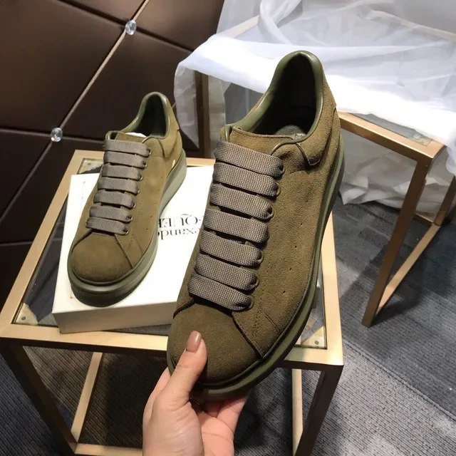Alexander McQueen Vert Armée Gris Daim Haut Élastique Lacets Style de Vie Baskets 3