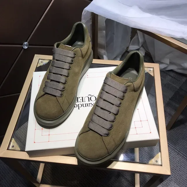 Alexander McQueen Vert Armée Gris Daim Haut Élastique Lacets Style de Vie Baskets 4