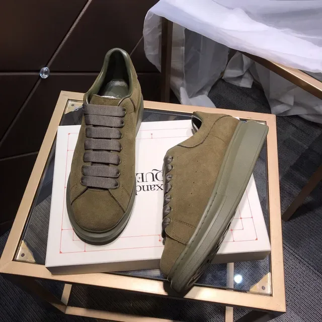 Alexander McQueen Vert Armée Gris Daim Haut Élastique Lacets Style de Vie Baskets 9