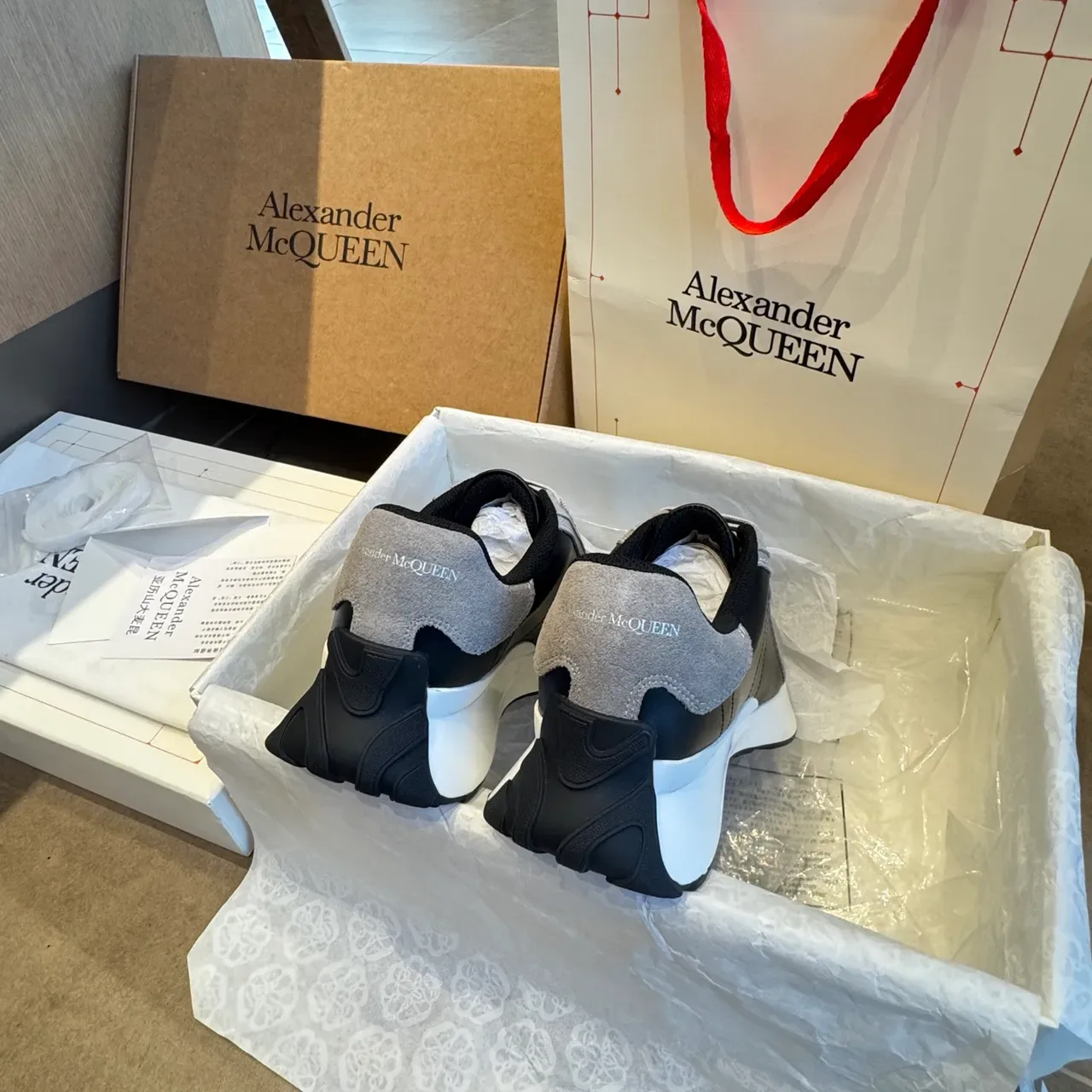 Alexander McQueen Black Gray Chunky Platform Sole Suede And Leather Panel Construction Lifestyle Sneakers 6