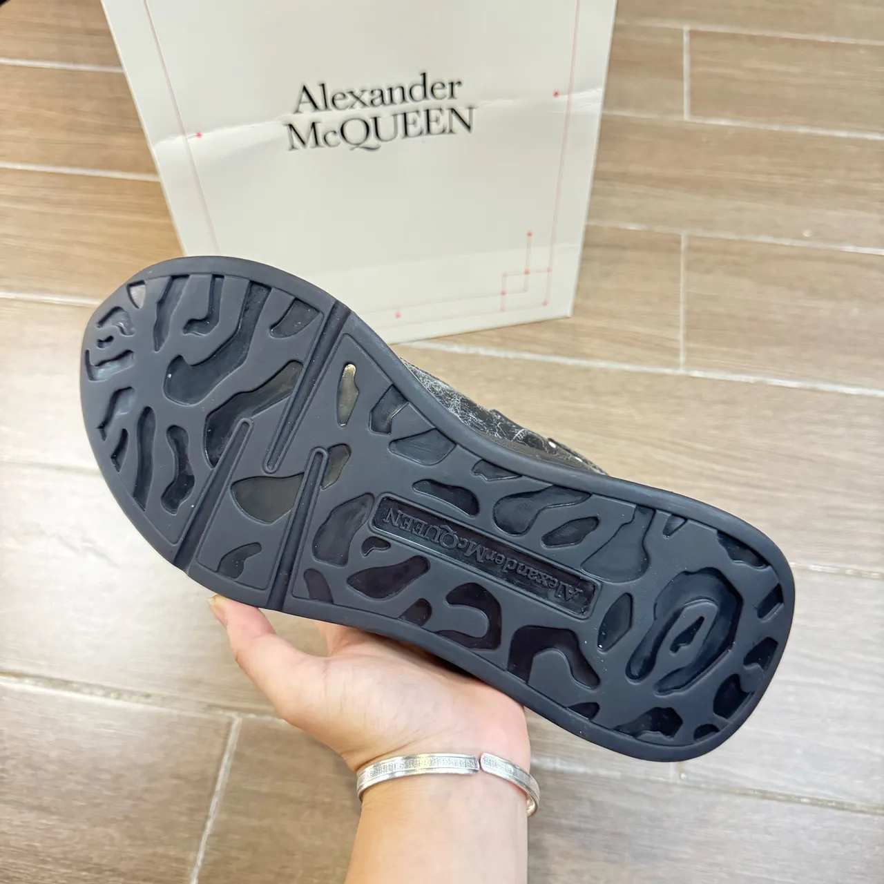 Alexander McQueen Oversized Sneaker Black Silver Sculpted Sole Cracked Leather Texture Chunky Sneakers 4