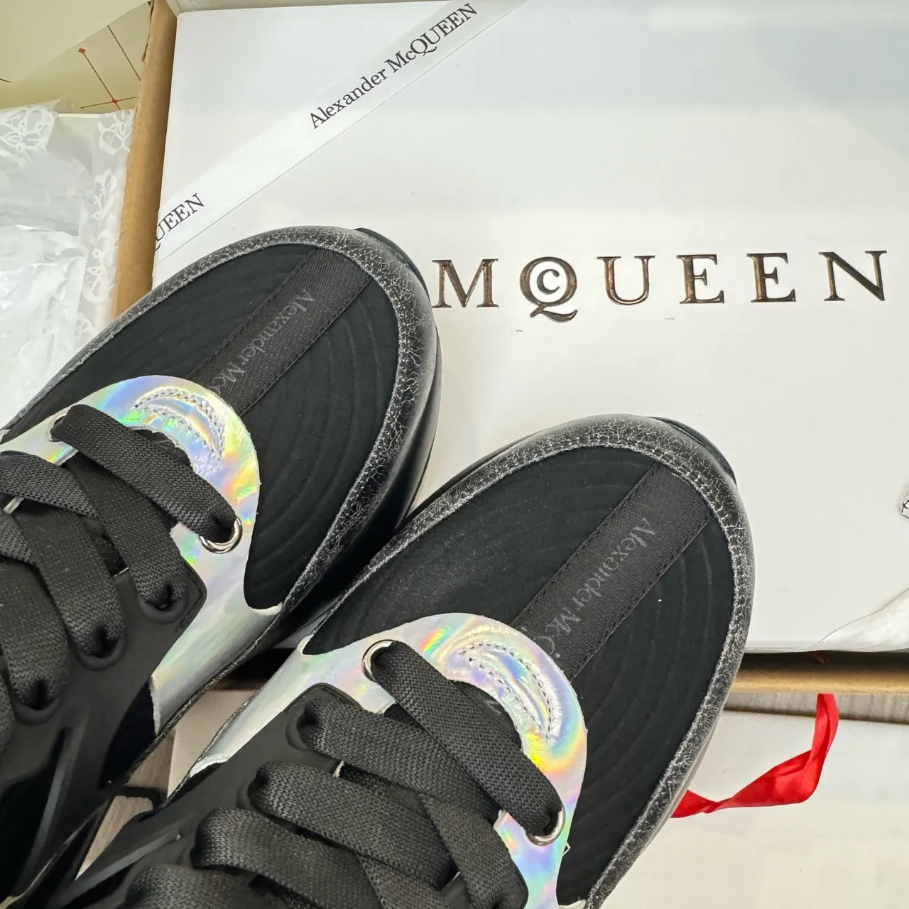 Alexander McQueen Oversized Sneaker Black Silver Sculpted Sole Cracked Leather Texture Chunky Sneakers 6