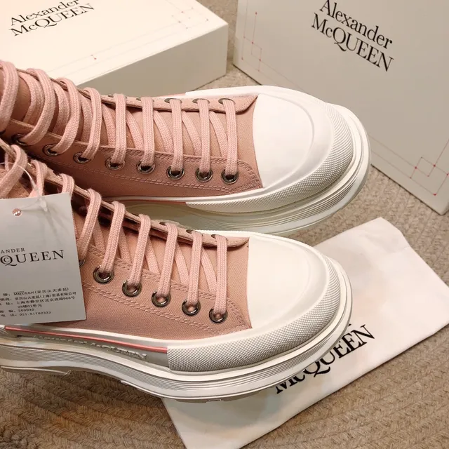 Alexander McQueen बड़े साइज की स्नीकर धूलिया गुलाबी कैनवास हाई-टॉप लाइफस्टाइल स्नीकर 3