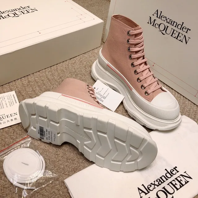 Alexander McQueen बड़े साइज की स्नीकर धूलिया गुलाबी कैनवास हाई-टॉप लाइफस्टाइल स्नीकर 4