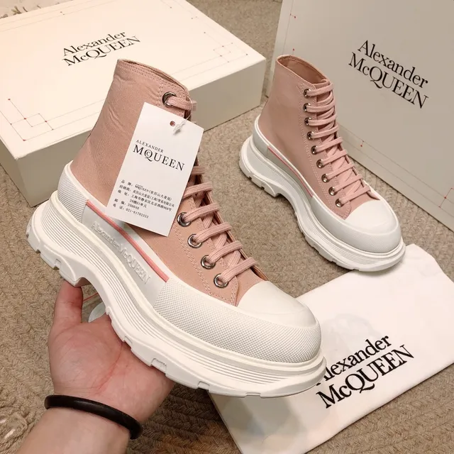 Alexander McQueen बड़े साइज की स्नीकर धूलिया गुलाबी कैनवास हाई-टॉप लाइफस्टाइल स्नीकर 5
